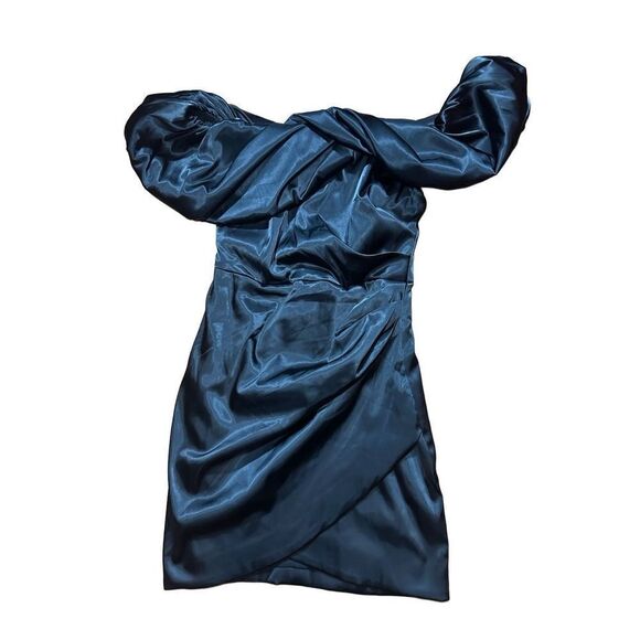 NEW DO + BE Ella Cocktail Dress off the shoulder black satin sz small - Picture 1 of 8